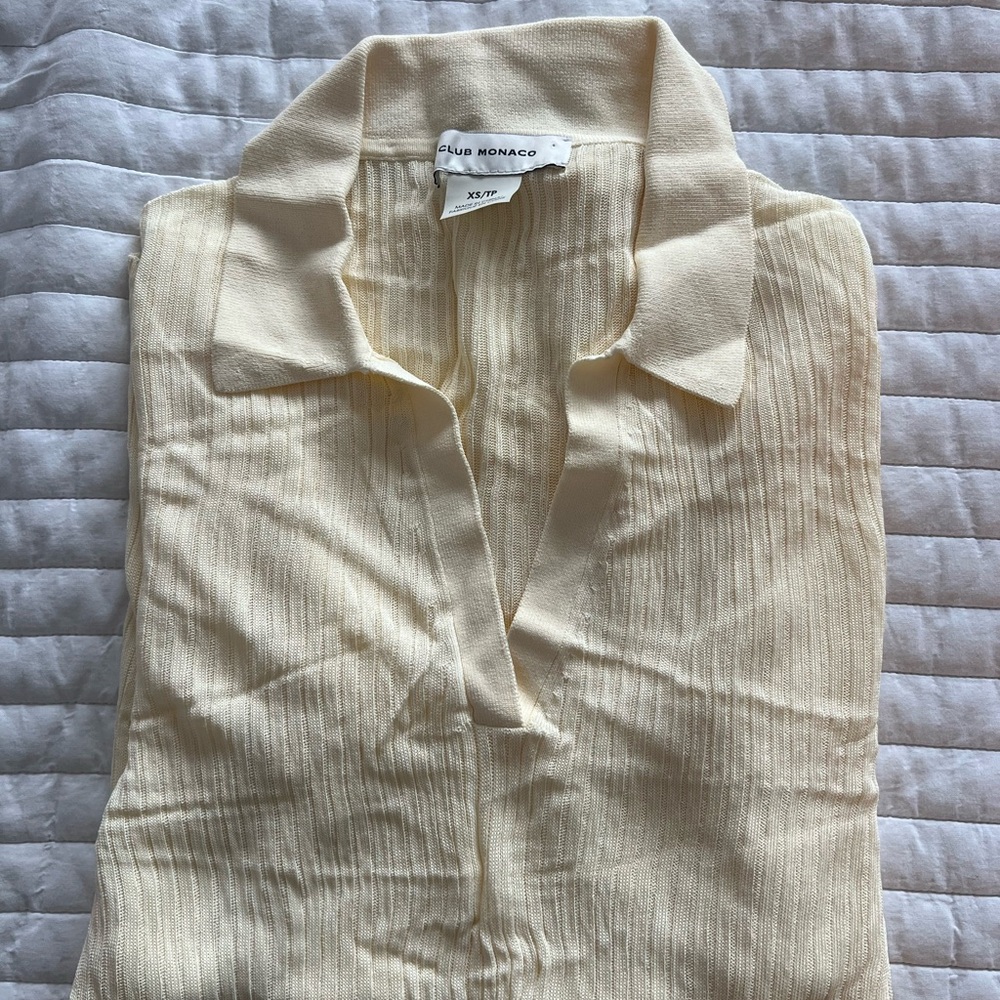 Club monaco Johnny Collar Knit Polo Light Pale Yellow Beige XS Like New
